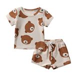 Infant Baby Boys Short Summer Outfit Toddler Bear Print T-Shirt Drawstring Shorts 2PCS Clothes Set 2-3T