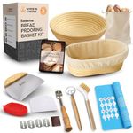 Complete Banneton Bread Proofing Basket Set - 9" Round & 10" Oval Sourdough Baskets with Lame Dough Scraper Liner - Sourdough Bread Baking Supplies Starter Kit