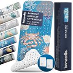 Homerella Bath Mat Non Slip Anti Mould Kids 100x40cm INCL. 2 HOOKS - Anti Slip Bathtub Mat Machine Washable, BPA free, Toddler Non Slip Bath Mat for Inside Bath Tub - Coral blue reef