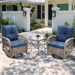 Joyside Patio Bistro Set - 3-Piece Patio Wicker Swivel Rocking Chair Set, Outdoor Patio Furniture Chair with Side Coffee Table & Durable Fabric Cushion, Blue