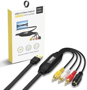 VHS to Digital Converter 1080P, RCA to USB Capture Card, Video Capture - Convert VHS VCR Hi8 to Digital Video Converter for Mac OS, Windows 7 8 10 11, Compatible with Camcorder Camera PC TV