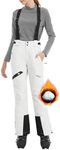 Pioneer Camp Women's Snow Pants Ski Bibs Waterproof Insulated Snowboard Overalls Winter Cargo Hiking Pants with Suspenders White