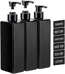 Segbeauty Square Plastic Lotion Dispenser, 3pcs 16.9oz/500ml Refillable Shampoo Bottles with Labels, Reusable Soap Dispenser with Pump, Minimalist Design Containers for Body Wash Conditioner -Black