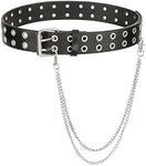 XZQTIVE Double Grommet PU Leather Belt for Women Men Punk metal Jean Belt Wide 1.5 Inch