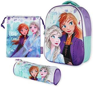 Mochila Infantil 3D, Estuche Escolar y Bolsa Merienda de Cuerdas Frozen 2 Diseño Exclusivo – Frozen | Mochilas Escolares para Niñas y Niños de 3 Años | Material Escolar Vuelta al Cole de Frozen