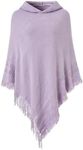 Ferand Ladies' Hooded Cape with Fringed Hem, Crochet Poncho Knitting Patterns for Women, One Size, Light Purple