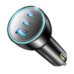 Rocoren 165W Car Charger, 3 Ports USB C Car Adapter, PD3.1 QC5/4.0 Super Fast Charging Car Phone Adapter, Compatible with MacBook Pro/Air, iPhone 15/14, Samsung S23, iPad, Laptop, Steam Deck