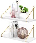 UHUD CRAFTS Wall Shelf for Living Room, Metallic Gold White Wall Mounted Shelves, Home Decor Items for Living Room/Bedroom, Set of 2