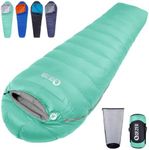 QEZER Down Sleeping Bag 4 Season, Lightweight Camping Sleeping Bag for Adults and Teens Hiking Outdoor with 620FP Duck Down (Green)