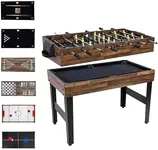 Sunnydaze 10-in-1 Game Table - Combination Multi-Game Table with Billiards, Push Hockey, Foosball, Ping Pong, and More - 49.5-Inch - Dark Wood Look