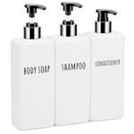 Segbeauty Square Soap Dispenser Refillable, 3pcs 500ml Plastic Pump Bottles, 16.9oz Empty Reusable Modern Bathroom Kitchen Liquid Container Set for Dispensing Shampoo Conditioner Body Soap White