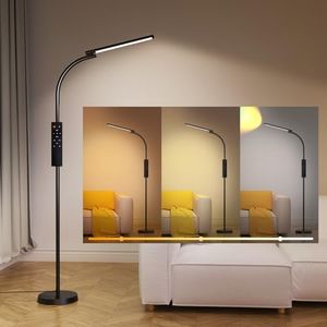 Lanmonlily LED Floor Lamp, 10W Reading Standing Lamps with 3 Color Temperature & 4 Brightness Levels, Adjustable Gooseneck, Dimmable Floor Lamp for Living Room, Bedroom, Office