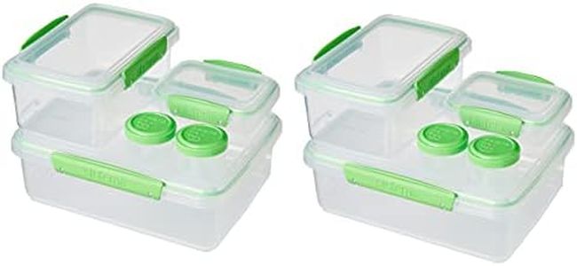 Sistema 82003 Klip IT Food Storage Containers, 6 Plastic Food Containers with Lids, 4 Dressing to Go Pots, BPA-Free, 10 Freezer/Fridge/Pantry Containers, Green/Clear