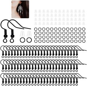 600Pcs Hypoallergenic Earring Hooks, Black Earring Making Kit, Earring Making Supplies with Earring Backs and Jump Rings for Jewelry Making (Black)