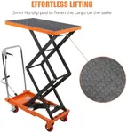 GarveeTech Hydraulic Lift Table Cart, 770lbs Capacity, 59" Lifting Height, Double Scissor Design, Smooth Mobility with 4 Wheels, Non-Slip Pad, Orange