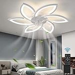 ZHMDJDSH Ceiling Fan with Light Remote Control, 30" 6 Speeds 3 Colors Geometric Bladeless Ceiling Fan with Lights, White Low Profile Flush Mount Ceiling Fan for Kitchen Bedroom Living Room