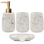 Bathroom Accessories Set White Marble, 4 Pcs Ceramics Creative Marbling Set, Including Lotion Dispenser, 2 Toothbrush Holder & Soap Dish, Idea for Home Hotel Farmhouse Bathrooms Countertop