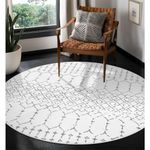 Lahome Moroccan Circle Rug - 6Ft Washable Large Round Area Rugs for Living Room Non-Slip Low-Pile Dining Room Rugs for Under Table, Modern Geometric Print White Circular Rug for Office Bedroom Nursery