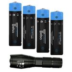 Telsa - Waterproof Zoom Aluminium LED Tactical Torch Flashlight - Free 4 x 18650 Batteries Suitable for Indoor/Outdoor Activities.