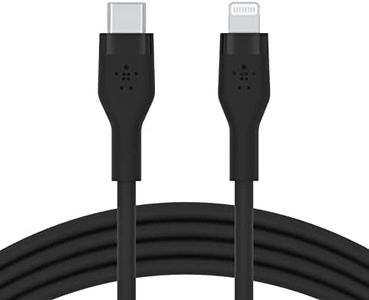 Belkin BoostCharge Flex Silicone USB Type C to Lightning Cable (2M/6.6ft), MFi Certified 20W Fast Charging PD Power Delivery for iPhone 14/14 Plus, 13, 12, Pro, Max, Mini, SE, iPad and More - Black