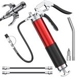 Grease Gun Kit, 8000 PSI Heavy Duty Pistol Grip Grease Gun with Quick Locking Coupler, Spring Flex Hose, 14oz Load, 2 Standard Hose, Reinforced Coupler, Rigid Pipe, Sharp Nozzle