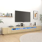 Homgoday TV Cabinet with LED Lights Sonoma Oak 300x35x40 cm, Entertainment Centre Cabinet, TV Stand Hifi Cabinet Stereo Cabinet TV Unit Living Room Furniture Home Indoor Storage Chest