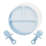 Baby Plate with Suction Cup, Silicone Kids Plate with Spoon Fork BPA Free,Plate Non-Slip Toddler,Kids Tableware Set for Toddler and Children Silicone Baby Plate with Compartments （Light Blue）