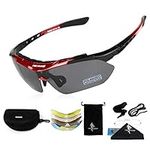 FREE SOLDIER Sports Sunglasses 5 in 1 Polarized Cycling Glasses for Men Women Tactical Military Glasses for Cycling Running Driving UV 400 Protection Golf Sunglasses,Red