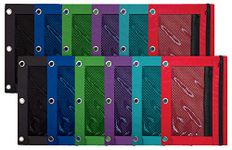 Better Office Products 3 Ring Pencil Pouch, 12 Pack, with Mesh Window, 2 Compartments, Assorted Colors