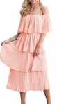 ETCYY Women's Off The Shoulder Ruffles Summer Wedding Guest Loose Casual Chiffon Long Party Beach Maxi Dress, Pink, Large