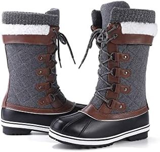 EliteLand Women's Snow Boots, Women Waterproof Mid Calf, Anti-slip Outdoor Warm Duck Boot for Winter, Hemp Grey Womens Snow Boots, 6