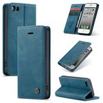 Cracedily for iPhone 5 / iPhone 5S / iPhone SE (2016) Case, Wallet Case Flip Leather with Card Holder Magnetic Closure Shockproof Kickstand Protective Phone Cases Cover for iPhone 5S,Blue-Green