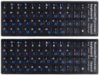 2PCS Russian Keyboard Stickers, Russian-English Keyboard Letters Replacement Sticker Blue Font with Black Background for PC Computer Laptop Notebook Desktop, Cyrillic Keyboard Alphabet Stickers