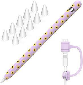 NIUTRENDZ Sunflower Case for Apple Pencil 1st Generation Case Cover Silicone Protective Sleeve Accessories with Apple Pencil Tips Cover & Cable Adapter Tether (Purple)