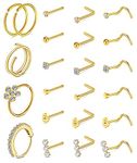 VCMART 23PCS Gold Nose Rings for Women 20G Nose Piercing Jewelry L Shape Nose Studs Nose Rings Hoops Nose Jewelry Surgical Stainless Steel Nose Rings Studs Screw Body Piercing Jewelry for Women Men