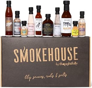 Smokehouse by Thoughtfully, Ultimate BBQ Sampler Set, Vegan and Vegetarian, Includes a Variety of Flavorful USA Made BBQ Sauces, Rubs, and Salts for Smoking and Grilling in Sample Size Glass Bottles