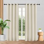 Urban Space Thermal Insulated Blackout Curtains 7 feet Long Set of 2 Curtains, Faux Silk Blackout Curtain with Eyelet and Tieback (Door 7 feet, Set of 2, Beige)