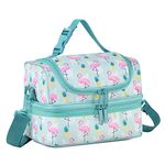 Lunch Box Bag Kids,VASCHY Insulated Two Compartments Cooler Bags Girls/Women w Shoulder Strap for School,Daycare,Kindergarten,Picnic Flamingo