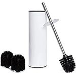 Bamodi Toilet Brush with Holder Premium- Free Standing Stainless Steel Toilet Brushes including 3 Brush Heads - Closed Hideaway Design Loo Brush (White)