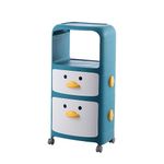 Kuber Industries (Pack of 2) Duck Storage Rack | Large Capacity Trolley Rack For Living Room | Storage Rack For Books | Multipurpose Storage Trolley with Drawers & Wheels For Toys | 518 |Blue