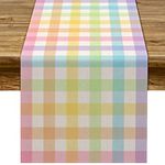 Pudodo Easter Buffalo Plaid Check Table Runner Spring Holiday Farmhouse Fireplace Kitchen Dining Room Home Party Decoration (13" x 72")