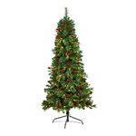 Nearly Natural Artificial Christmas Tree, PVC, Needle, Iron Wire, Metal, Pine Cone, Green, 34 in. W x 34 in. D x 72 in. H