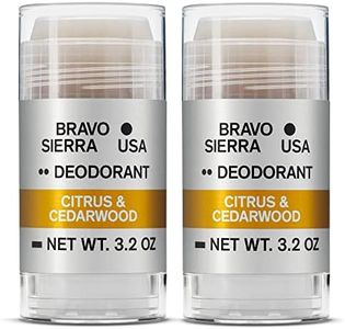 Aluminum-Free Natural Deodorant for Men by Bravo Sierra, 2-Pack - Long Lasting All-Day Odor and Sweat Protection - Citrus and Cedarwood, 3.2 oz - Paraben-Free, Baking Soda Free, Vegan & Cruelty-Free