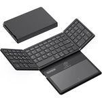 T TECLUSIVE Slim Leather Foldable Wireless Bluetooth Keyboard with Touchpad | Magnetic Folding Rechargeable Keyboard with Trackpad | Compatible for Laptop/Mac/iPhone iPad/Galaxy Tablet