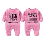 culbutomind Baby Twins Bodysuit Born Together Friends Forever Newborn Baby Unisex Romper Cute Outfit With Hat Set（Friend Pink 6M）