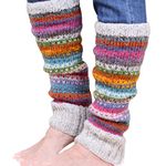 Pachamama Women 100% Wool Legwarmer Handknitted Dots Stripes Multicoloured Regular Fit Handmade Extra Warm