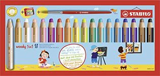 Multi-Talented Pencil - STABILO woody 3 in 1 - Pack of 18 - Assorted Colours with Sharpener and Paint Brush