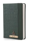 AICA Personalized Name & Charm Leather Notebook Diary -A5 Size, 180 Ruled Pages (Dark Green) | Customized Diwali Gifts for Men Women Friends Family Office Colleagues Employees