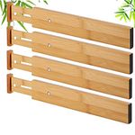 4 Pack Large Bamboo Drawer Dividers, Kitchen Drawer Organizers Expandable, 17-22 Inch Adjustable Drawer Dividers, Bamboo Desk Separators for Kitchen, Bedroom, Bathroom, Dresser & Office