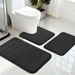 LUSCHEER Memory Foam Bath Mat Sets 3 Piece Bathroom Rugs with PVC Non Slip Backing, Water Absorbent Soft Toilet Mat Machine Washable Shower Rug for Bathroom Floor, Black